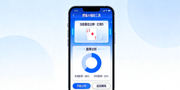 掼蛋AI辅助工具手机版界面，展示智能提示与胜率分析